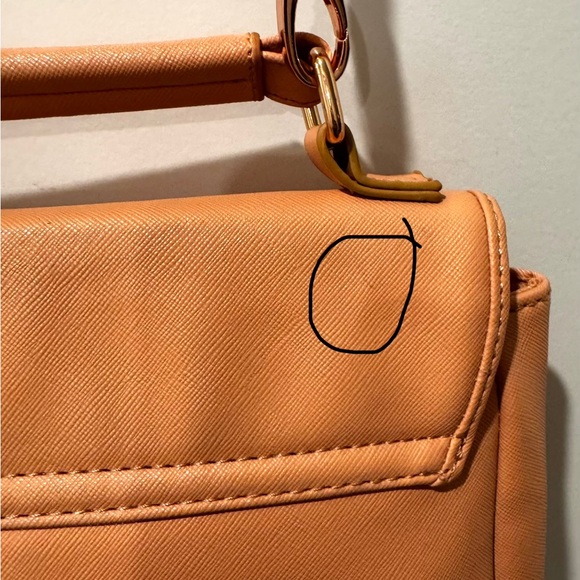 GUESS Peach Saffiano Crossbody Top Handle Bag w/ Bow Tassel & Long Strap - Picture 16 of 16